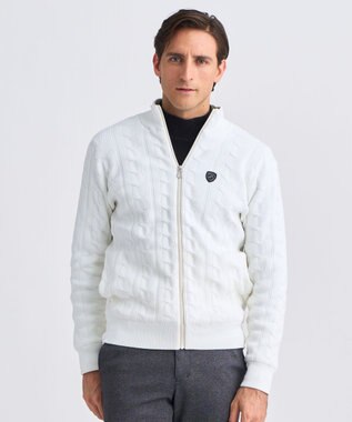 【MEN】ケーブルジップアップカーディガン　防風裏地付き