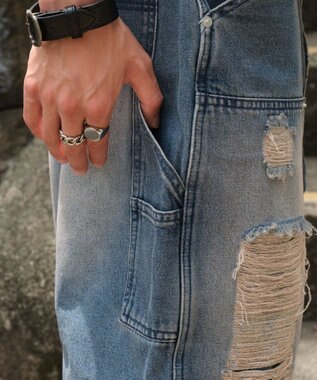 WEGO ダブルニーダメージデニムショーツ デニム中濃加工色