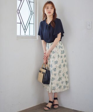 ANY SIS S 【洗える】パール調ボウタイ ブラウス ネイビー