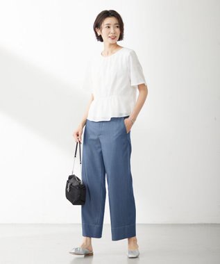J.PRESS LADIES 【洗える】ツイルライトストレッチ セミワイド パンツ ネイビー系