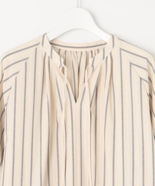 23区 【SLOW/洗える】コットンナイロンストライプ カフタン ワンピース アイボリーストライプ