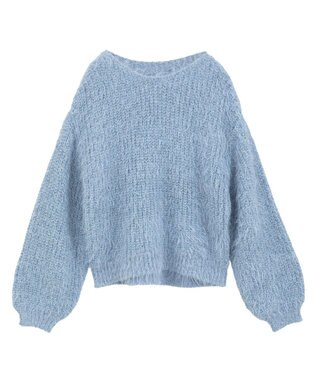 YECCA VECCA ラメシャギーボートネックニット Blue