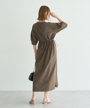 YECCA VECCA <<UVカット>>ドロストギャザー袖ワンピース Brown