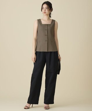 自由区 【カタログ掲載・人気素材・セットアップ対応】リネンライクシンセティックノースリーブ ブラウス カーキ