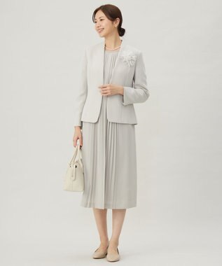 J.PRESS LADIES 【セットアップ対応】セラテリーダブルクロス ノーカラー ジャケット グレージュ系