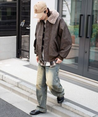 WEGO 【ユニセックス着用ITEM/MLサイズ展開】PU2WAYフライトブルゾン ブラウンその他