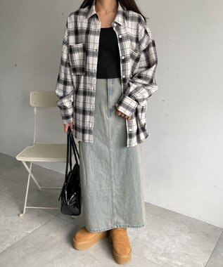 WEGO チェックBIGシャツ ホワイトチェック1