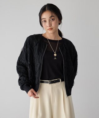 YECCA VECCA ふくれジャガードニットブルゾン Black
