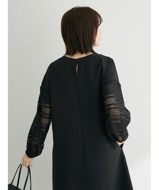 Green Parks 洗える袖レースワンピース Black