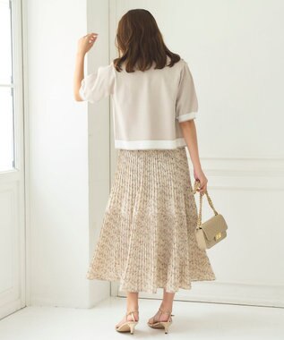 Feroux 【洗える】バイカラーハーフスリーブ カーディガン ベージュ系