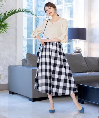 Tiaclasse 【洗える】リボン付きタックフレア袖ブラウス アイボリー