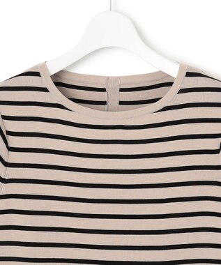 23区 【洗える】マットナイロンタフタ ニットドッキング ワンピース ベージュベース×ブラックボーダー