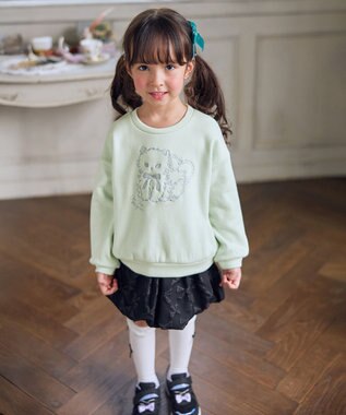 ANY KIDS アニマル刺繍 裏シャギー トレーナー ミント×ネコ