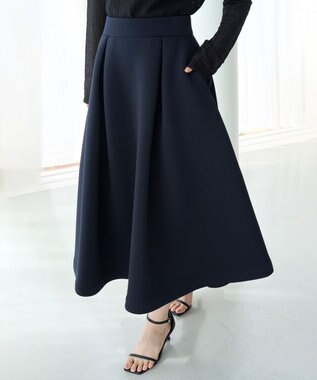 UNFILO L 【VERY×UNFILOコラボ】BEAUTY FORM JERSEY+ ボリューム フレアスカート ネイビー