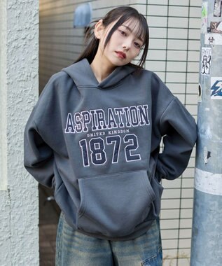 WEGO 裏起毛グラフィックビッグプルパーカー ダークグレー