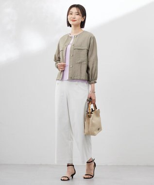 J.PRESS LADIES 【洗える・接触冷感・UVケア・吸水速乾・防透け】麻シェルドライ ワイドストレート マリン パンツ ナチュラル系