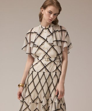 GRACE CONTINENTAL チェックプリントプリーツワンピース ベージュ