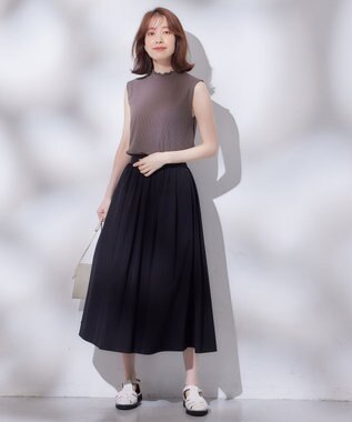 ANY 【ウエストゴム】タフタフレアスカート ライトブルー