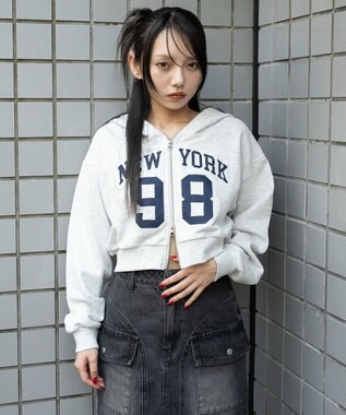 WEGO グラフィックショートZIPパーカー アッシュグレー