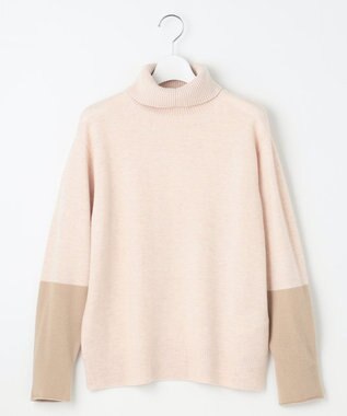 自由区 【洗える】セミウーステッドウールタートルネック ニット ライトベージュ×ベージュ