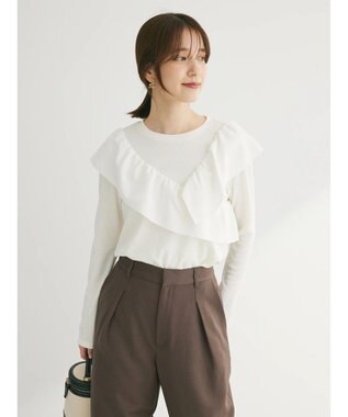 Green Parks ・ＳＵＧＡＲ　ＳＰＯＯＮ　アシンメトリーフリルロンＴＥＥ Off White