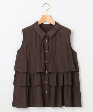 組曲 【入江未悠さんコラボ】ギャザーライトデシンティアード ブラウス チョコレートブラウン系