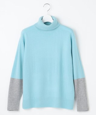 自由区 【洗える】セミウーステッドウールタートルネック ニット メンソール×ライトグレー