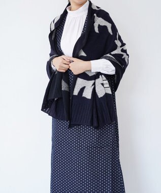 nitorito 【UNISEX】bonfula 牛と花モチーフ柄 ストール navy