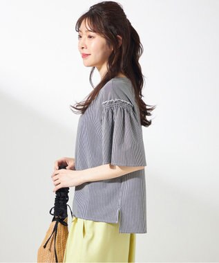 ANY SIS シルケットストライプ フレアスリーブ カットソー ネイビーストライプ