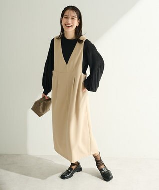 Green Parks Ｏ．洗えてストレッチ　Ｖネックジャンスカ Light Beige