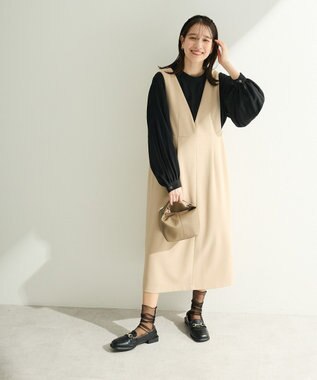 Green Parks Ｏ．洗えてストレッチ　Ｖネックジャンスカ Light Beige