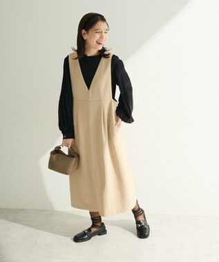 Green Parks Ｏ．洗えてストレッチ　Ｖネックジャンスカ Light Beige