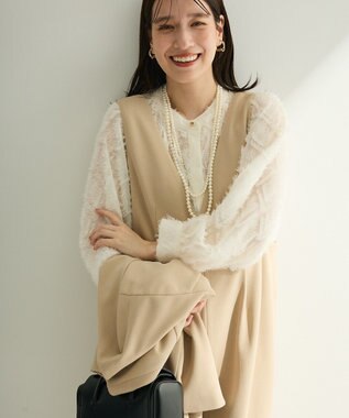 Green Parks Ｏ．洗えてストレッチ　Ｖネックジャンスカ Light Beige