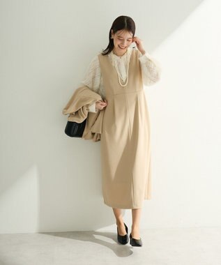 Green Parks Ｏ．洗えてストレッチ　Ｖネックジャンスカ Light Beige