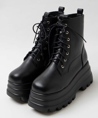 WEGO ボリュームレースアップショートブーツ ブラック