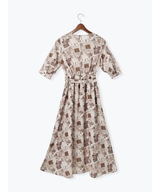 Te chichi マップパターンプリントワンピース ベージュ