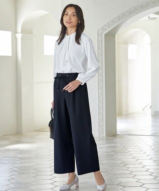 ANY 【ウエストゴム/ストレッチ/セットアップ可】イージィケアストレッチワイドパンツ ネイビー