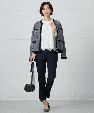 J.PRESS LADIES 【洗える】DAILY TWEED ニット アウター ネイビーミックス系