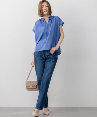 23区 【WEB&一部店舗限定】ライトタンブラー ギャザー フリル ブラウス スカイブルー系