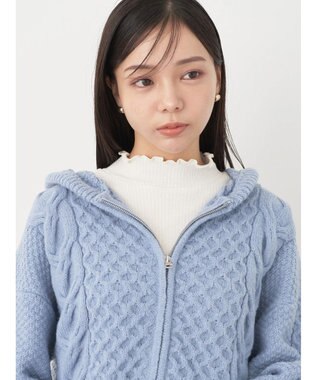 earth music&ecology ケーブルニットパーカー Grayish Blue