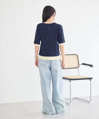 earth music&ecology ヘンリーネック半袖ニットプルオーバー Navy