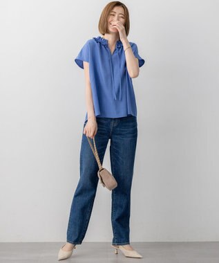 23区 【WEB&一部店舗限定】ライトタンブラー ギャザー フリル ブラウス スカイブルー系