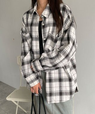 WEGO チェックBIGシャツ ホワイトチェック1