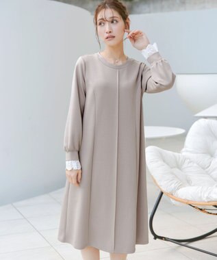 Tiaclasse コットンレースドッキングカットソーワンピース グレージュ