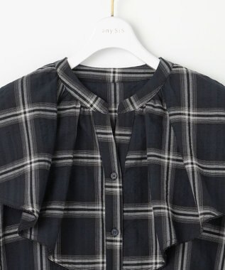 ANY SIS 【洗える】サッカーチェック ブラウス ネイビー