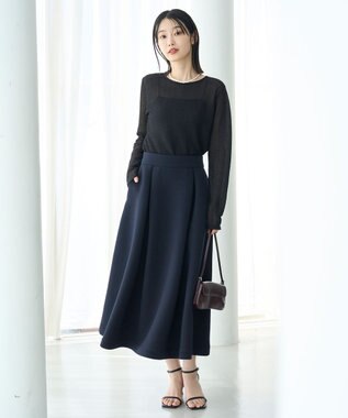 UNFILO L 【VERY×UNFILOコラボ】BEAUTY FORM JERSEY+ ボリューム フレアスカート ネイビー