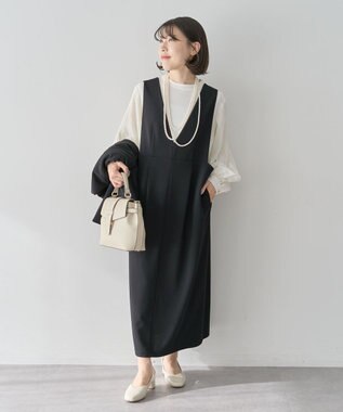 Green Parks Ｏ．洗えてストレッチ　Ｖネックジャンスカ Black