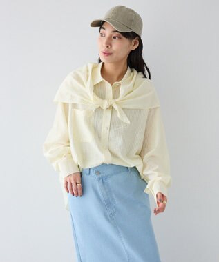 CRAFT STANDARD BOUTIQUE 【2点SET】スカーフ付きシアーストライプシャツ Stripe Yellow