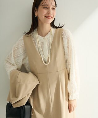 Green Parks Ｏ．洗えてストレッチ　Ｖネックジャンスカ Light Beige