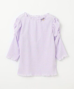 ANY KIDS シアー ギンガム 七分袖 Tシャツ ラベンダー